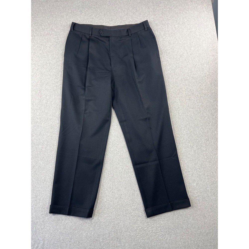 Brooks Brother Dress Pants Mens 37x30 Black Pleated Cuffed 100% Wool Straight